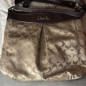 Coach Signature Brown and Cream Shoulder Bag